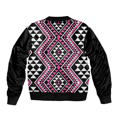 New Zealand Mawhero Taniko Motifs Sleeve Zip Bomber Jacket Maori Poi Dance Costume Inspired