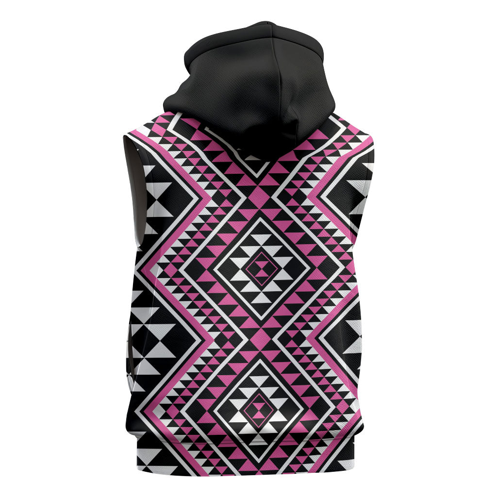 New Zealand Mawhero Taniko Motifs Sleeveless Hoodie Maori Poi Dance Costume Inspired