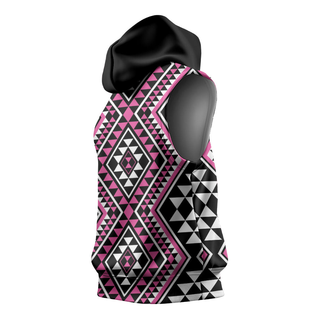 New Zealand Mawhero Taniko Motifs Sleeveless Hoodie Maori Poi Dance Costume Inspired