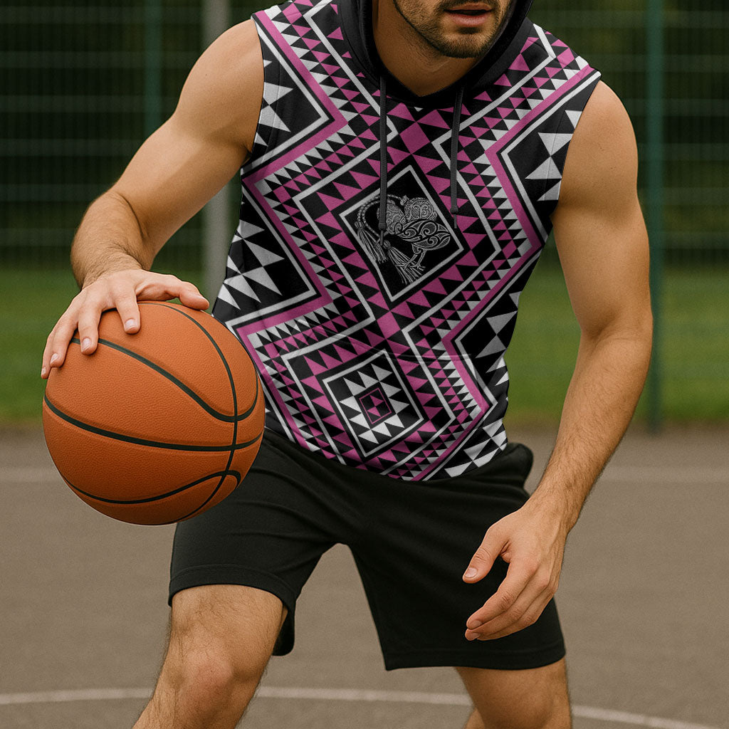New Zealand Mawhero Taniko Motifs Sleeveless Hoodie Maori Poi Dance Costume Inspired