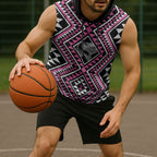 New Zealand Mawhero Taniko Motifs Sleeveless Hoodie Maori Poi Dance Costume Inspired