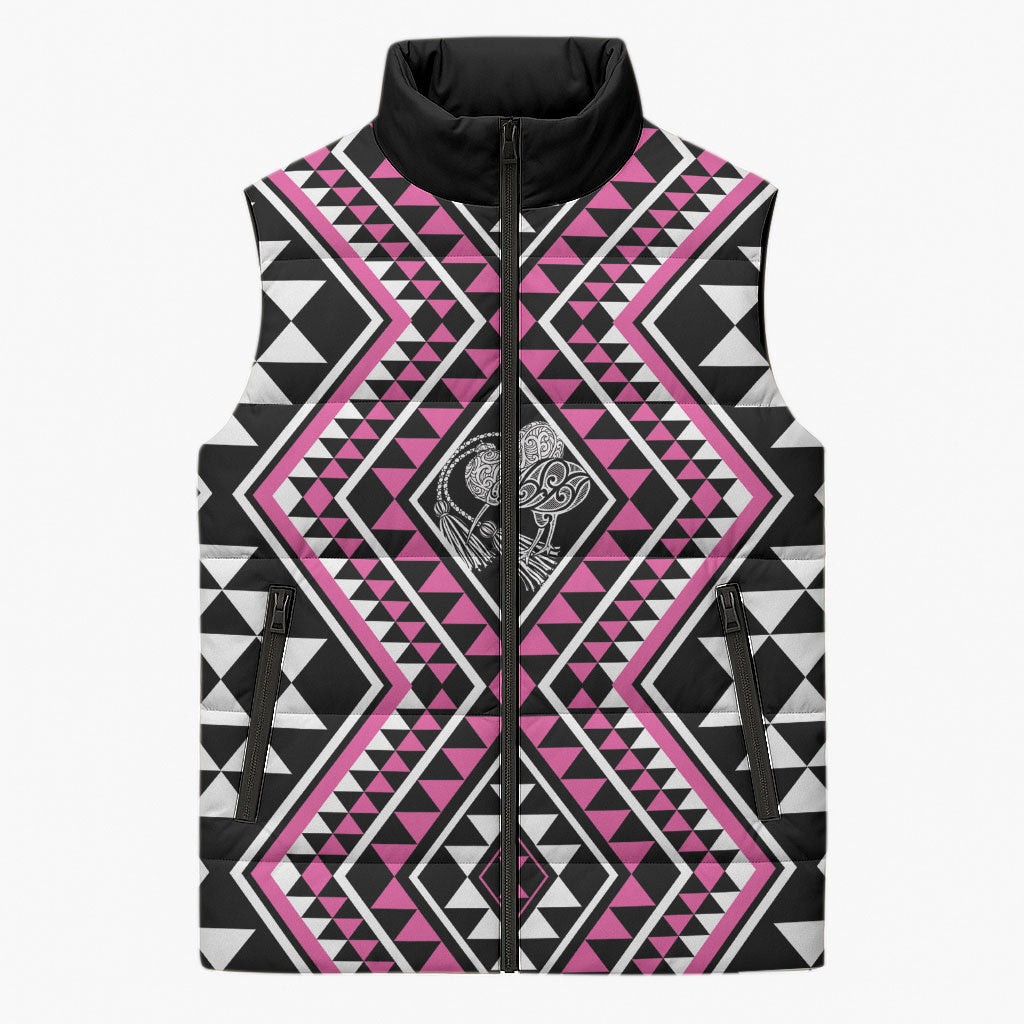 New Zealand Mawhero Taniko Motifs Sleeveless Puffer Jacket Maori Poi Dance Costume Inspired