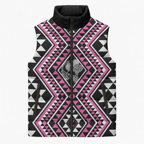 New Zealand Mawhero Taniko Motifs Sleeveless Puffer Jacket Maori Poi Dance Costume Inspired