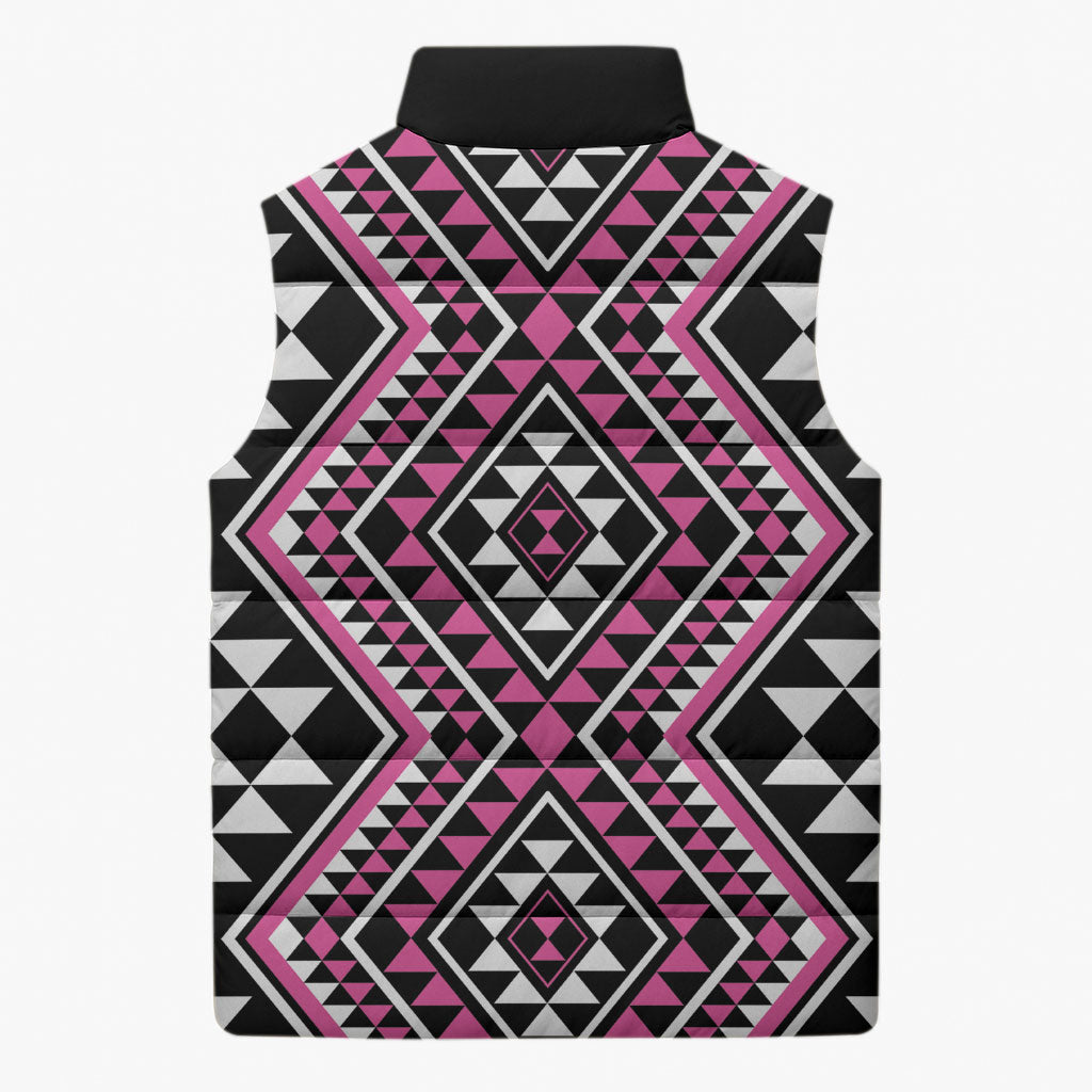 New Zealand Mawhero Taniko Motifs Sleeveless Puffer Jacket Maori Poi Dance Costume Inspired
