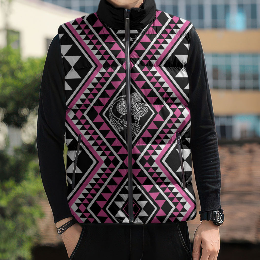 New Zealand Mawhero Taniko Motifs Sleeveless Puffer Jacket Maori Poi Dance Costume Inspired
