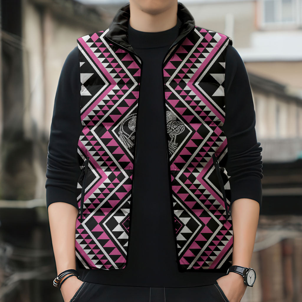 New Zealand Mawhero Taniko Motifs Sleeveless Puffer Jacket Maori Poi Dance Costume Inspired