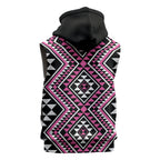 New Zealand Mawhero Taniko Motifs Sleeveless Zip Hoodie Maori Poi Dance Costume Inspired