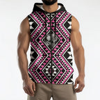 New Zealand Mawhero Taniko Motifs Sleeveless Zip Hoodie Maori Poi Dance Costume Inspired