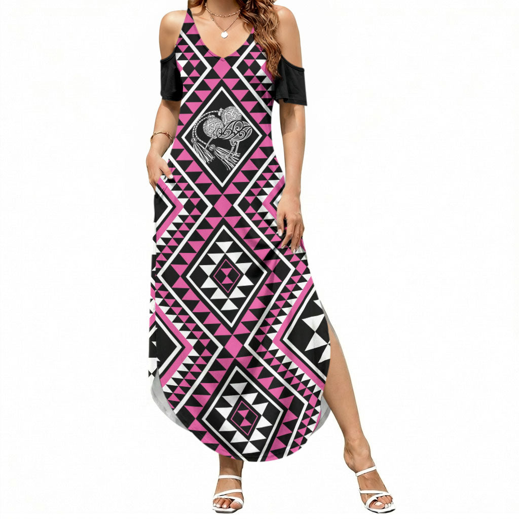 New Zealand Mawhero Taniko Motifs Summer Maxi Dress Maori Poi Dance Costume Inspired
