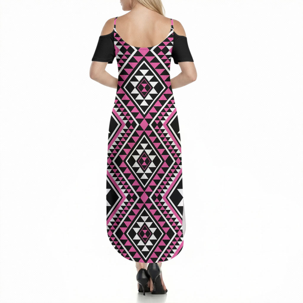 New Zealand Mawhero Taniko Motifs Summer Maxi Dress Maori Poi Dance Costume Inspired