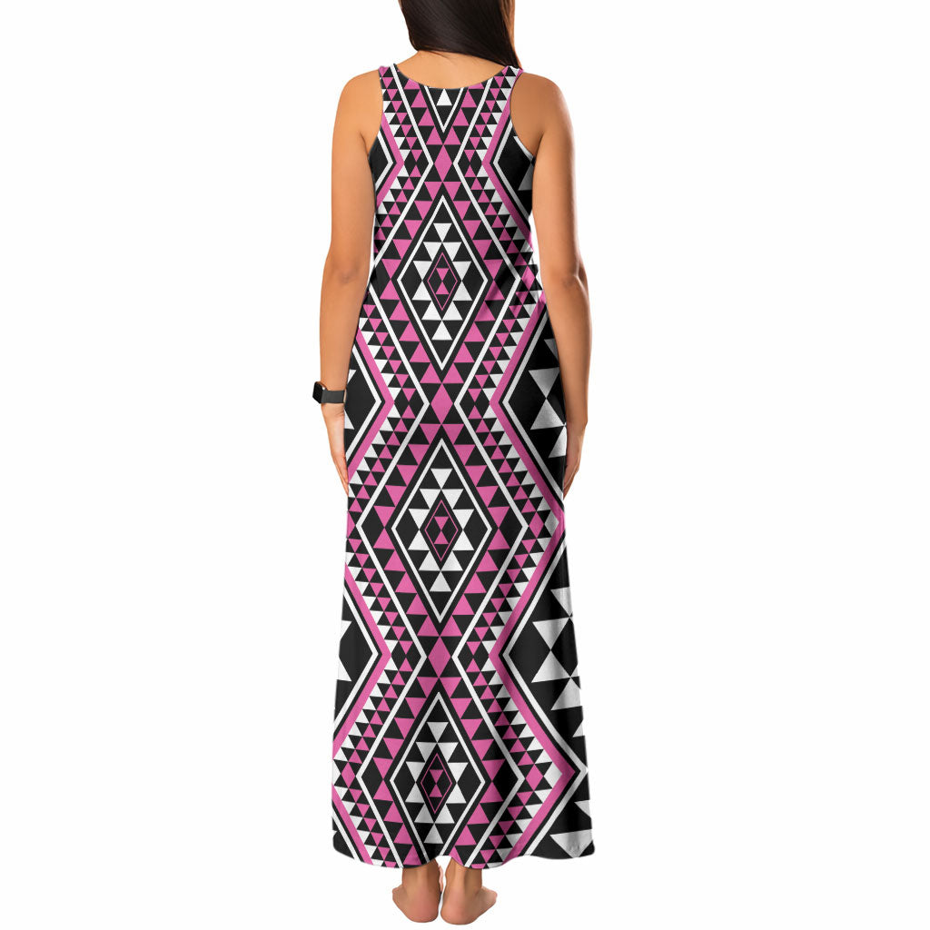 New Zealand Mawhero Taniko Motifs Tank Maxi Dress Maori Poi Dance Costume Inspired