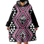 New Zealand Mawhero Taniko Motifs Wearable Blanket Hoodie Maori Poi Dance Costume Inspired