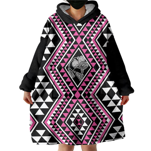 New Zealand Mawhero Taniko Motifs Wearable Blanket Hoodie Maori Poi Dance Costume Inspired