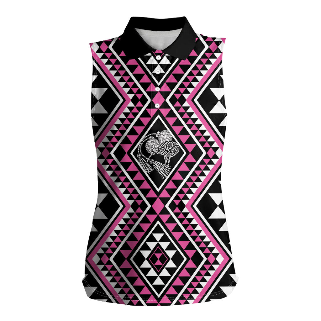 New Zealand Mawhero Taniko Motifs Women Sleeveless Polo Shirt Maori Poi Dance Costume Inspired