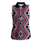 New Zealand Mawhero Taniko Motifs Women Sleeveless Polo Shirt Maori Poi Dance Costume Inspired