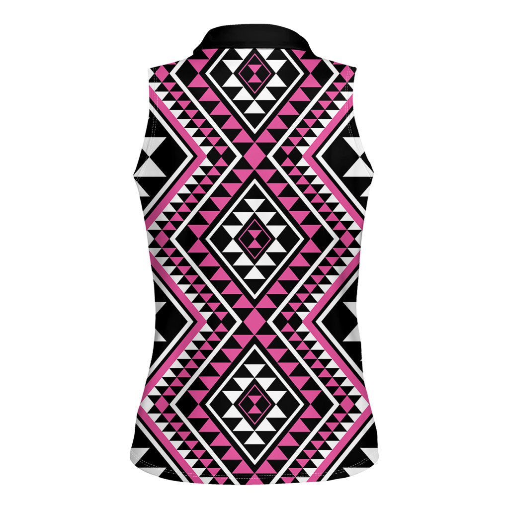 New Zealand Mawhero Taniko Motifs Women Sleeveless Polo Shirt Maori Poi Dance Costume Inspired