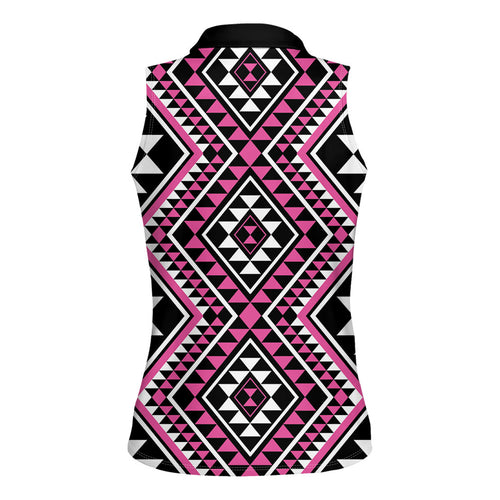 New Zealand Mawhero Taniko Motifs Women Sleeveless Polo Shirt Maori Poi Dance Costume Inspired