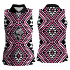 New Zealand Mawhero Taniko Motifs Women Sleeveless Polo Shirt Maori Poi Dance Costume Inspired