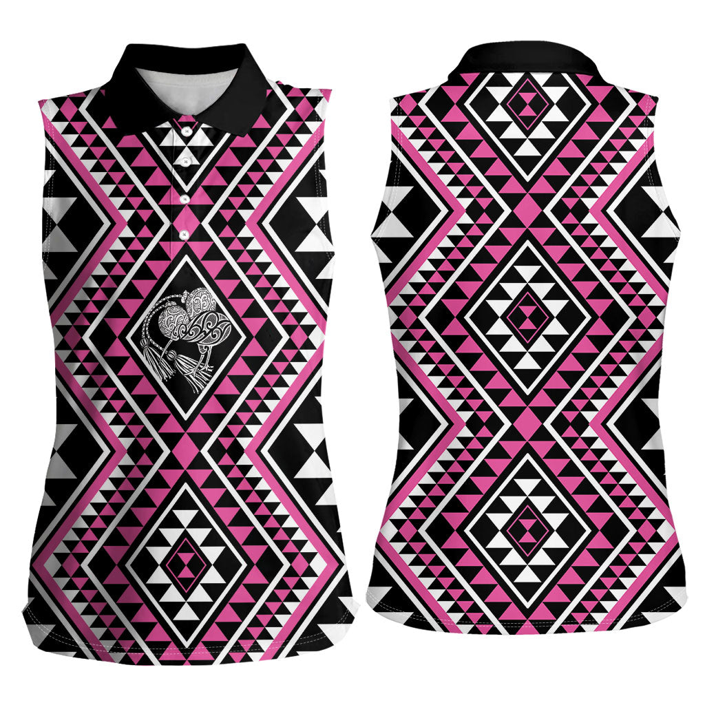 New Zealand Mawhero Taniko Motifs Women Sleeveless Polo Shirt Maori Poi Dance Costume Inspired