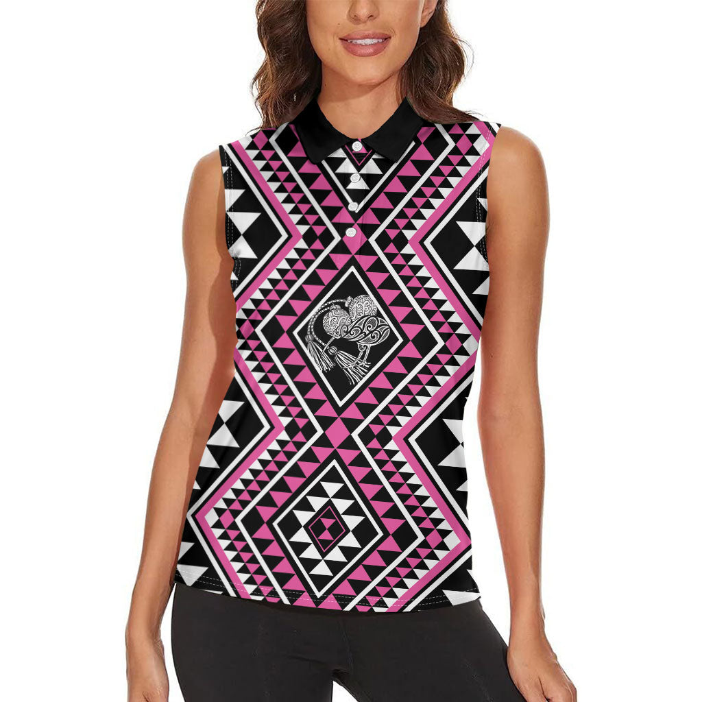 New Zealand Mawhero Taniko Motifs Women Sleeveless Polo Shirt Maori Poi Dance Costume Inspired