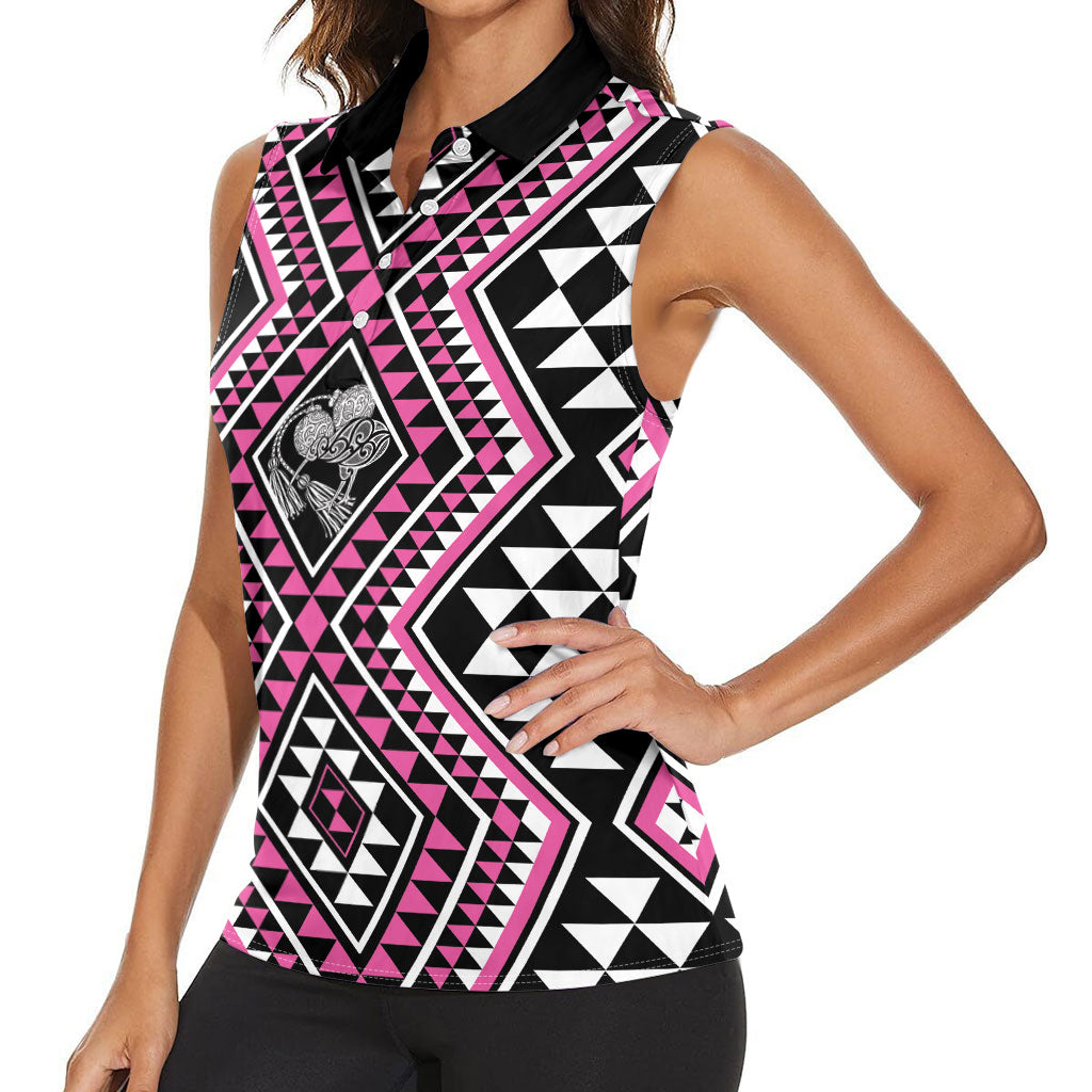 New Zealand Mawhero Taniko Motifs Women Sleeveless Polo Shirt Maori Poi Dance Costume Inspired