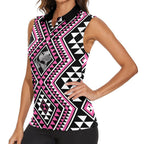 New Zealand Mawhero Taniko Motifs Women Sleeveless Polo Shirt Maori Poi Dance Costume Inspired