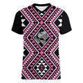 New Zealand Mawhero Taniko Motifs Women V-Neck T-Shirt Maori Poi Dance Costume Inspired