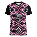 New Zealand Mawhero Taniko Motifs Women V-Neck T-Shirt Maori Poi Dance Costume Inspired