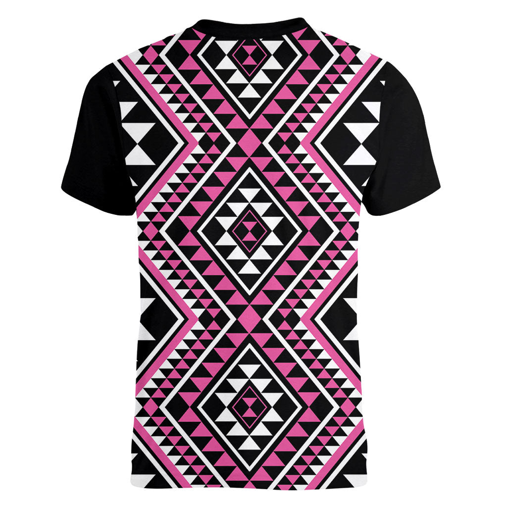 New Zealand Mawhero Taniko Motifs Women V-Neck T-Shirt Maori Poi Dance Costume Inspired