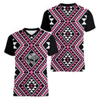 New Zealand Mawhero Taniko Motifs Women V-Neck T-Shirt Maori Poi Dance Costume Inspired