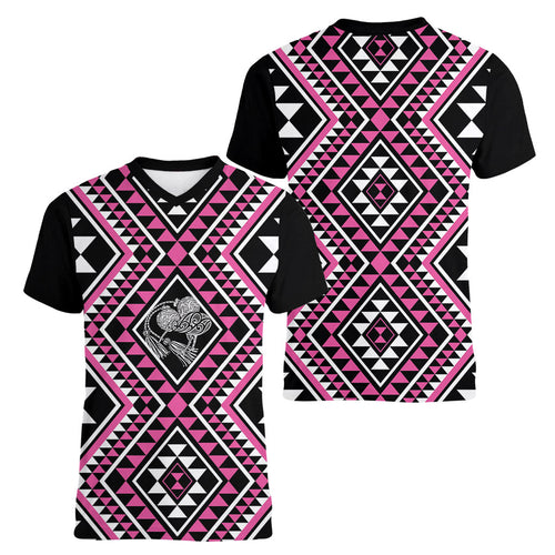 New Zealand Mawhero Taniko Motifs Women V-Neck T-Shirt Maori Poi Dance Costume Inspired