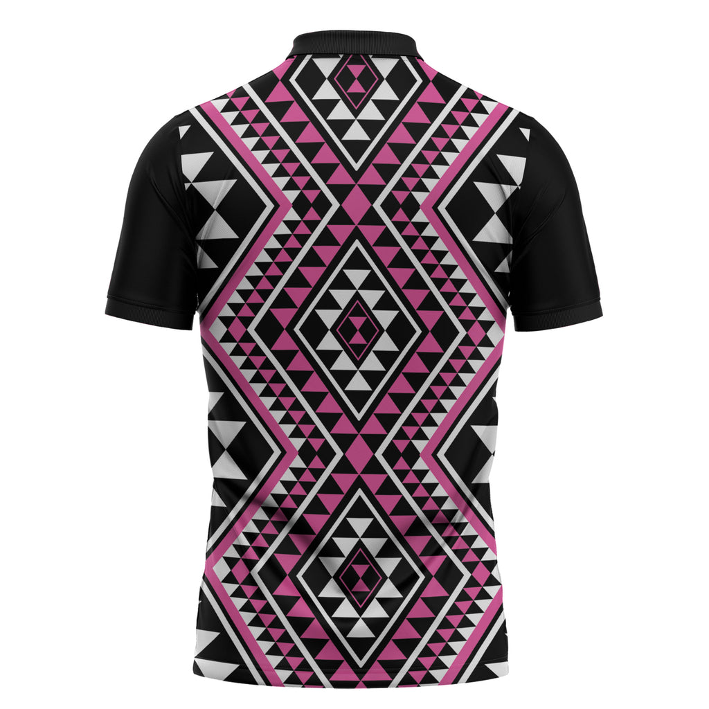 New Zealand Mawhero Taniko Motifs Zipper Polo Shirt Maori Poi Dance Costume Inspired
