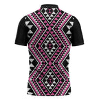 New Zealand Mawhero Taniko Motifs Zipper Polo Shirt Maori Poi Dance Costume Inspired
