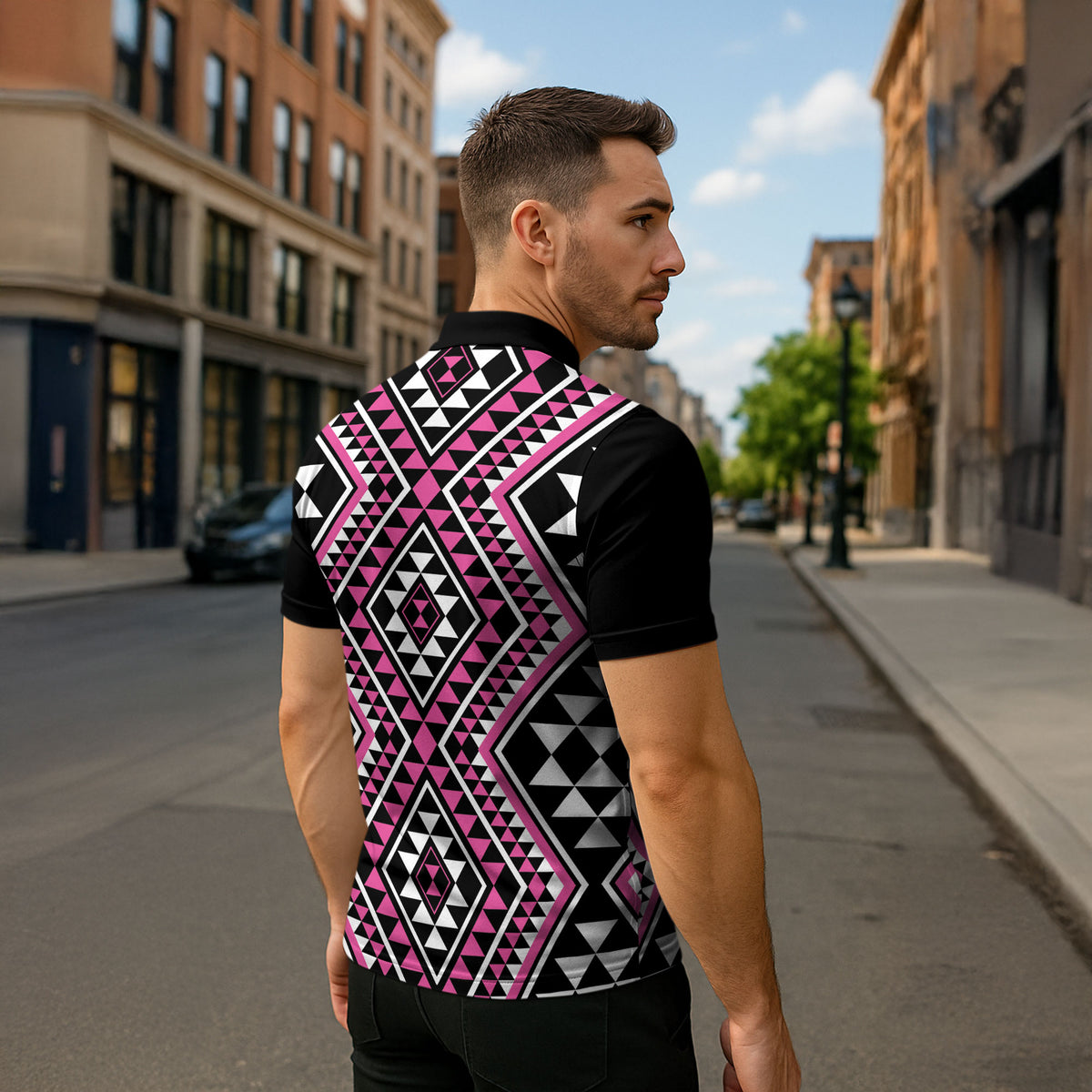 New Zealand Mawhero Taniko Motifs Zipper Polo Shirt Maori Poi Dance Costume Inspired