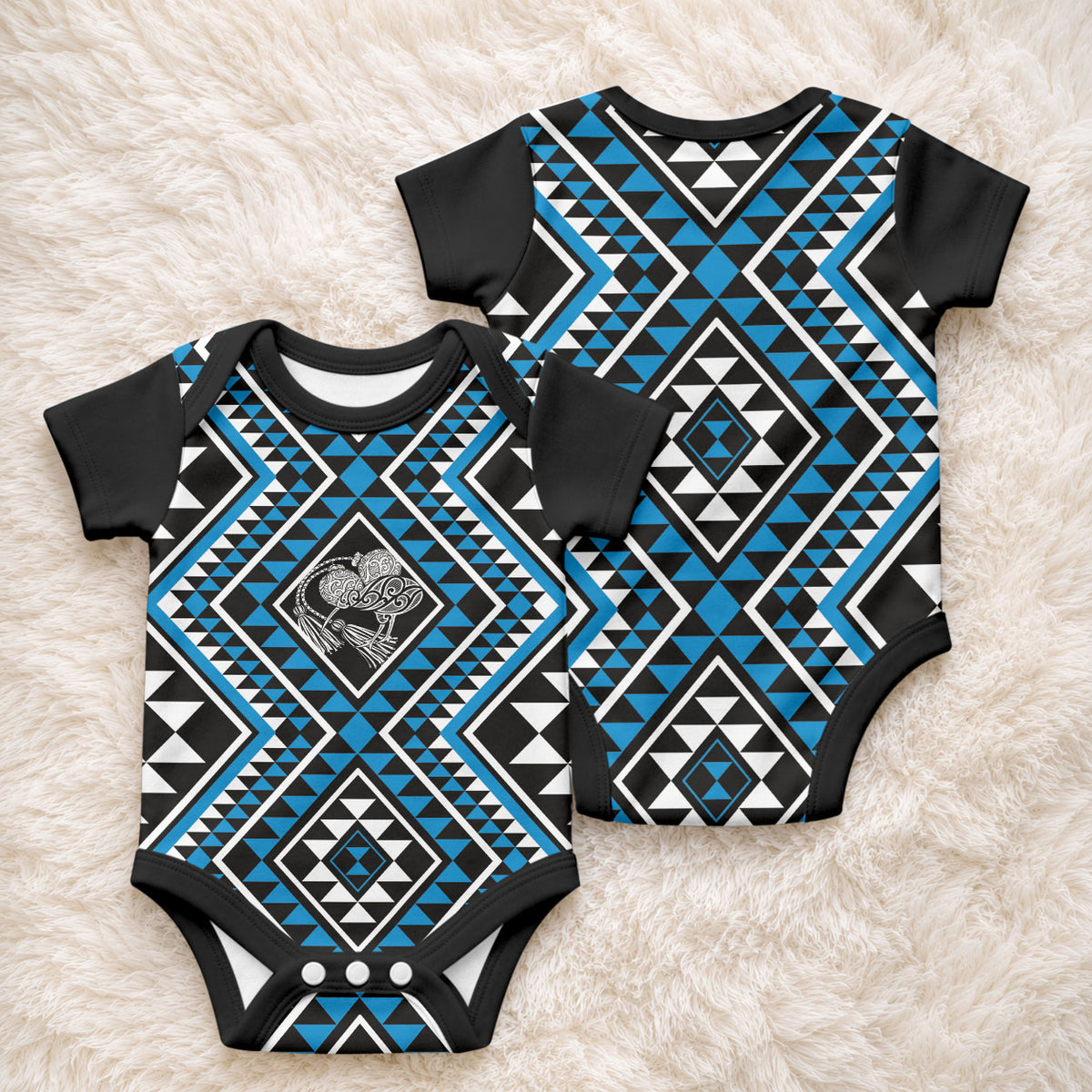 New Zealand Kikorangi Taniko Motifs Baby Onesie Maori Poi Dance Costume Inspired