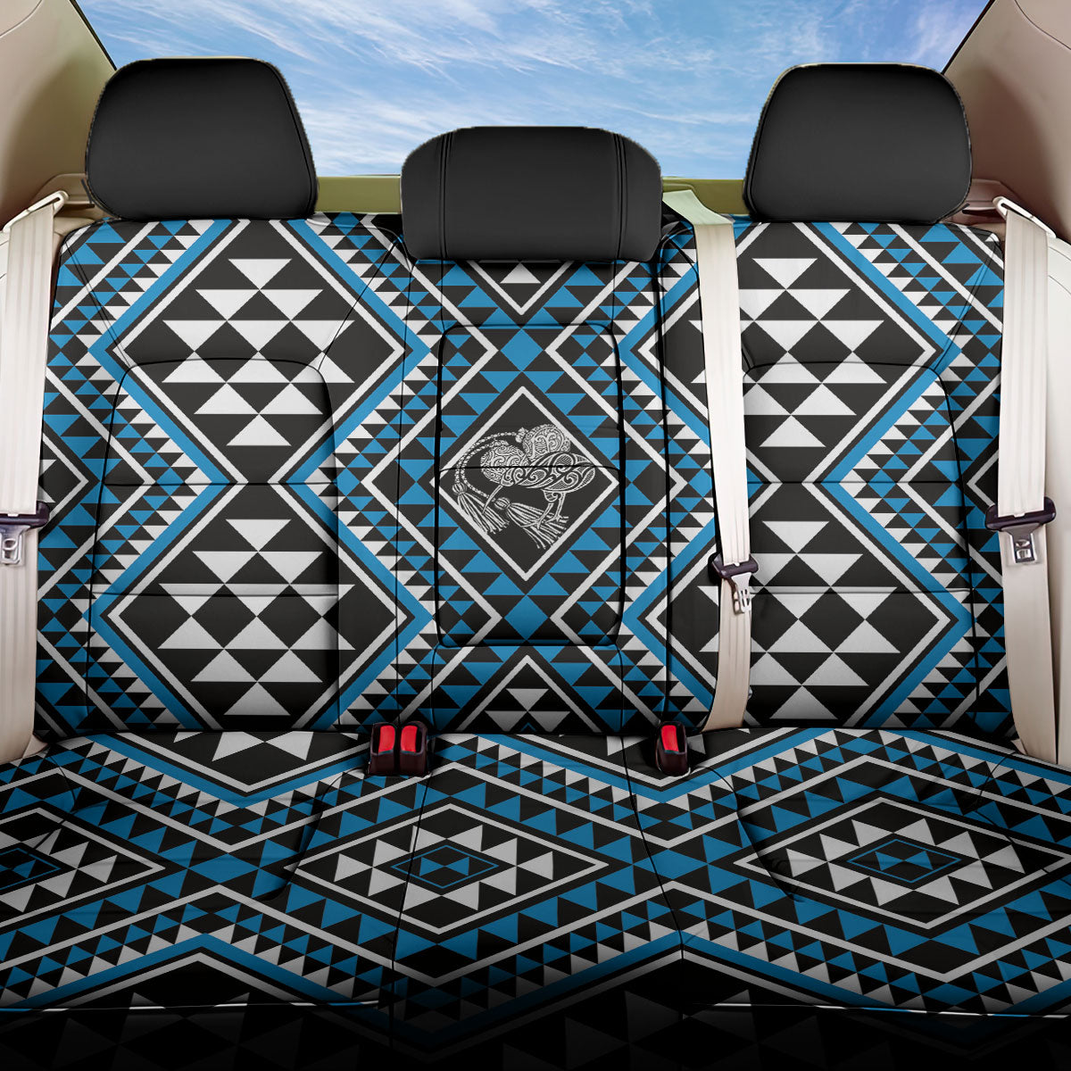 New Zealand Kikorangi Taniko Motifs Back Car Seat Cover Maori Poi Dance Costume Inspired