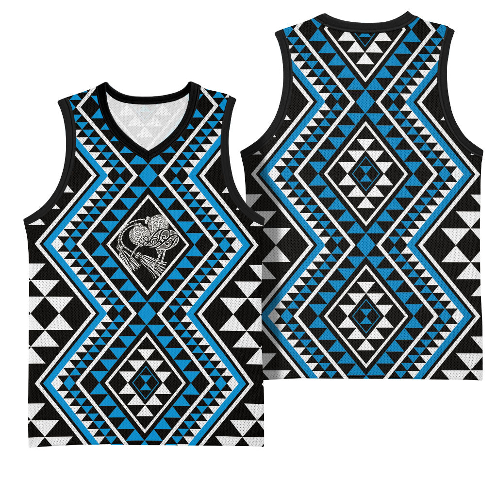 New Zealand Kikorangi Taniko Motifs Basketball Jersey Maori Poi Dance Costume Inspired