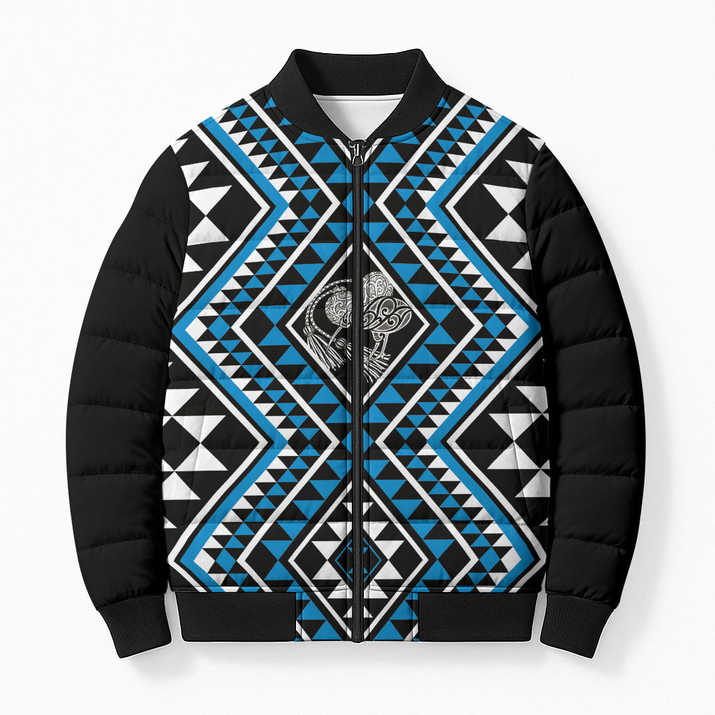 New Zealand Kikorangi Taniko Motifs Bomber Puffer Jacket Maori Poi Dance Costume Inspired