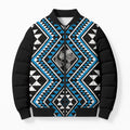 New Zealand Kikorangi Taniko Motifs Bomber Puffer Jacket Maori Poi Dance Costume Inspired