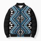 New Zealand Kikorangi Taniko Motifs Bomber Puffer Jacket Maori Poi Dance Costume Inspired