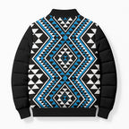 New Zealand Kikorangi Taniko Motifs Bomber Puffer Jacket Maori Poi Dance Costume Inspired