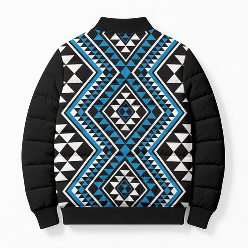 New Zealand Kikorangi Taniko Motifs Bomber Puffer Jacket Maori Poi Dance Costume Inspired