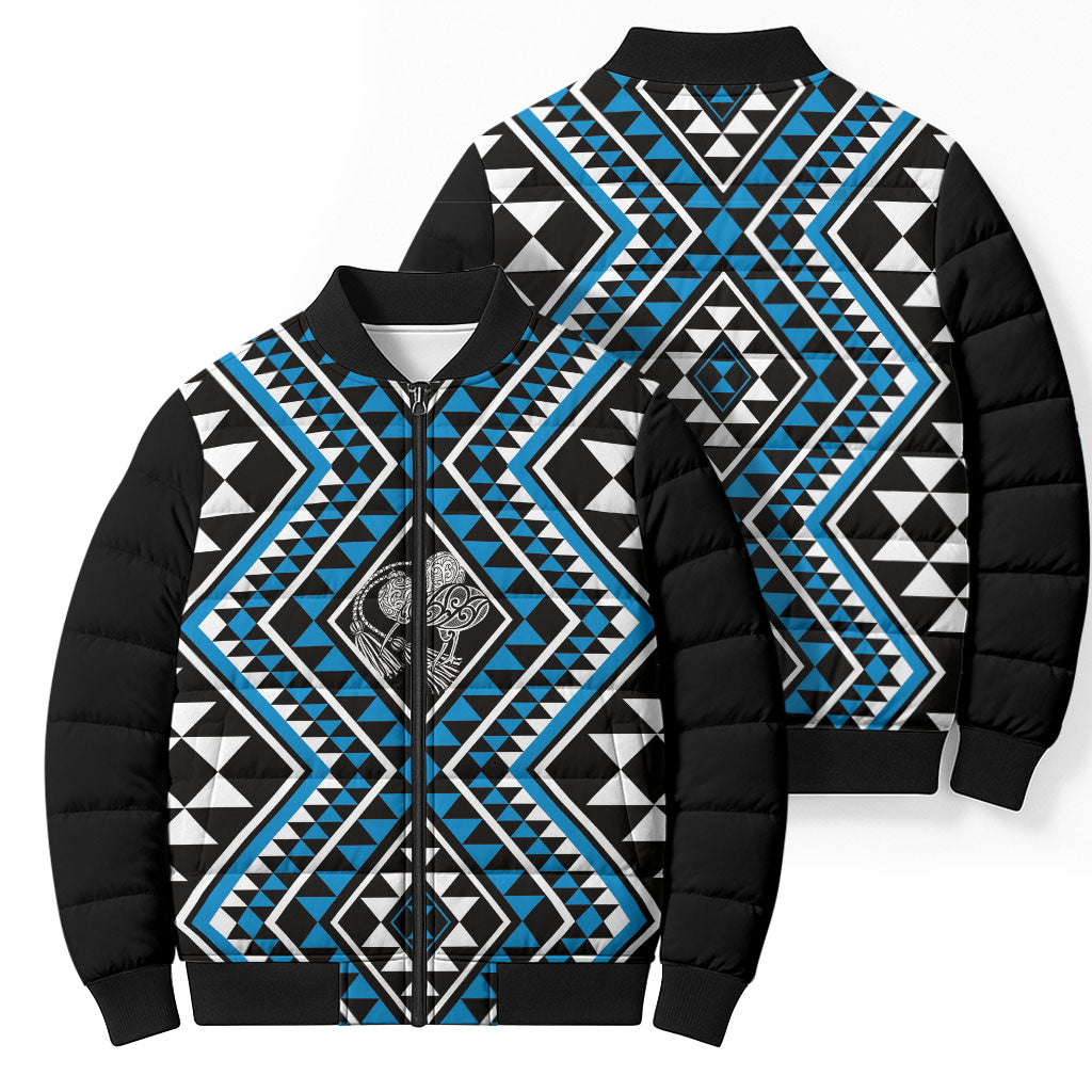 New Zealand Kikorangi Taniko Motifs Bomber Puffer Jacket Maori Poi Dance Costume Inspired