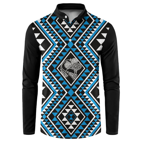 New Zealand Kikorangi Taniko Motifs Button Sweatshirt Maori Poi Dance Costume Inspired