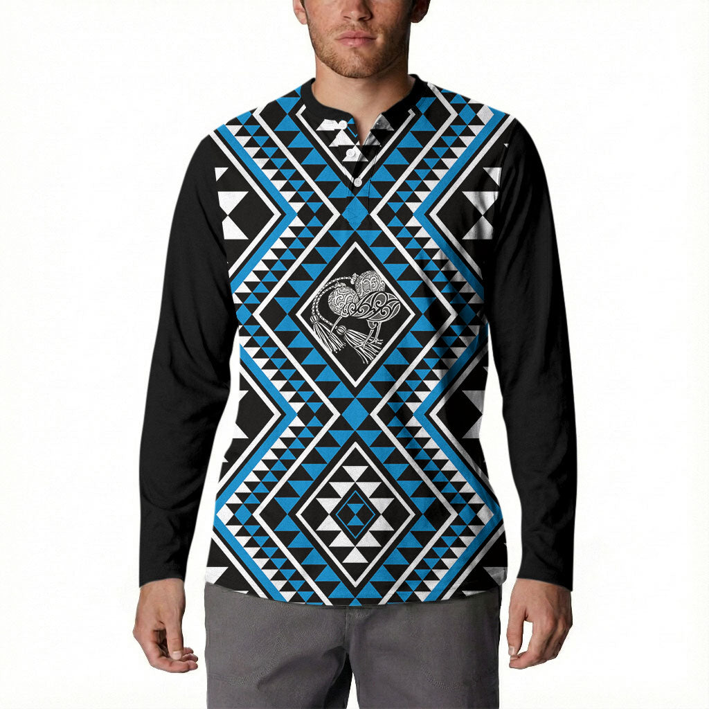 New Zealand Kikorangi Taniko Motifs Button Sweatshirt Maori Poi Dance Costume Inspired