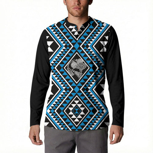 New Zealand Kikorangi Taniko Motifs Button Sweatshirt Maori Poi Dance Costume Inspired