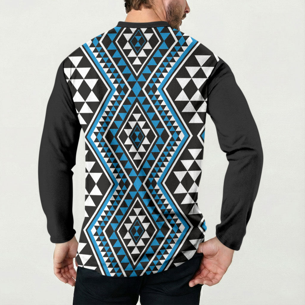 New Zealand Kikorangi Taniko Motifs Button Sweatshirt Maori Poi Dance Costume Inspired