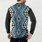New Zealand Kikorangi Taniko Motifs Button Sweatshirt Maori Poi Dance Costume Inspired