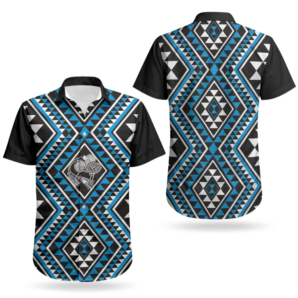 New Zealand Kikorangi Taniko Motifs Couples Matching Off Shoulder Maxi Dress and Hawaiian Shirt Maori Poi Dance Costume Inspired