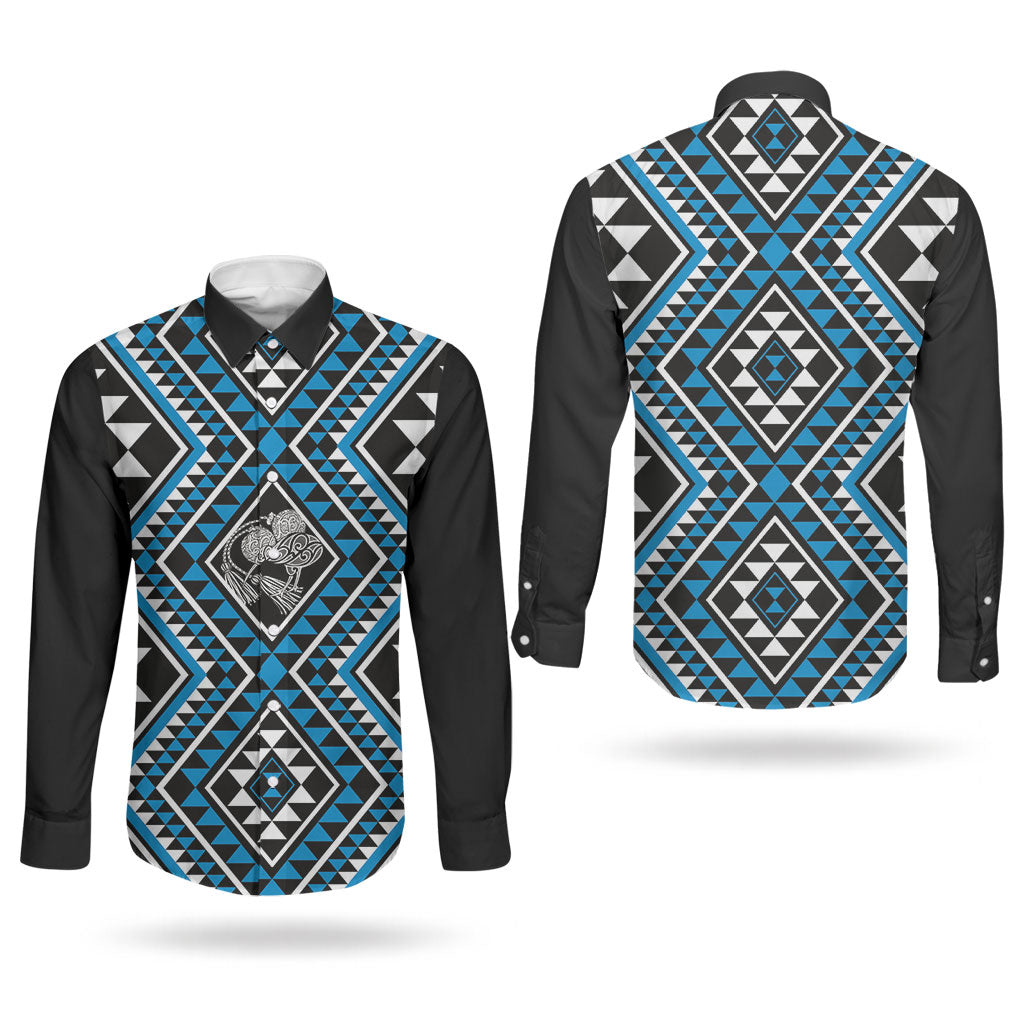 New Zealand Kikorangi Taniko Motifs Couples Matching Off Shoulder Maxi Dress and Long Sleeve Button Shirt Maori Poi Dance Costume Inspired